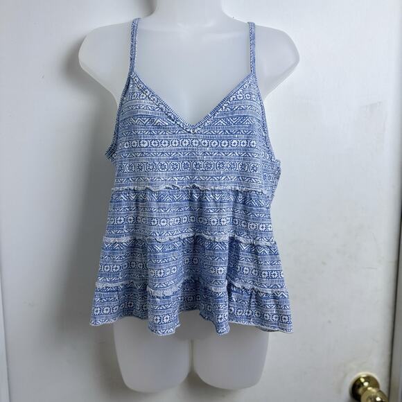 American Eagle Outfitters Tops - American Eagle Blue Print Tiered Babydoll Cami Crop Juniors Tank M Fairy Dainty